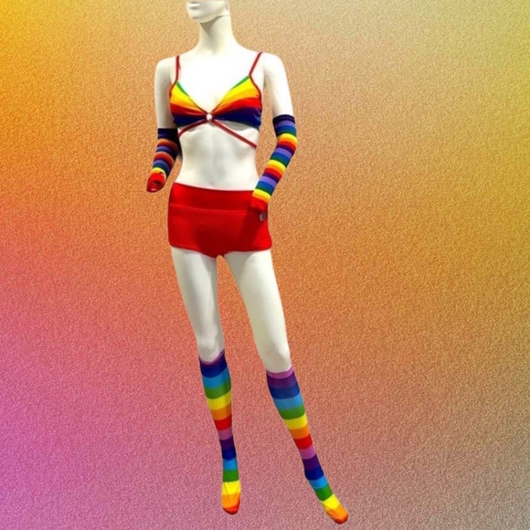 PINK Victoria's Secret Tops - Rave Festival Rainbow Striped Women's Swim Set